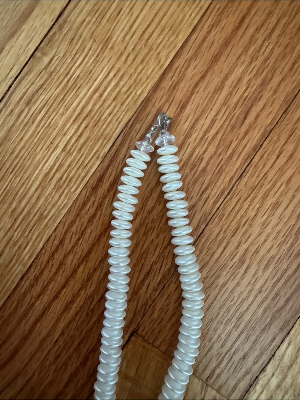 Vintage Pearl-Look Pink Beaded Necklace with Cream Disk Accents